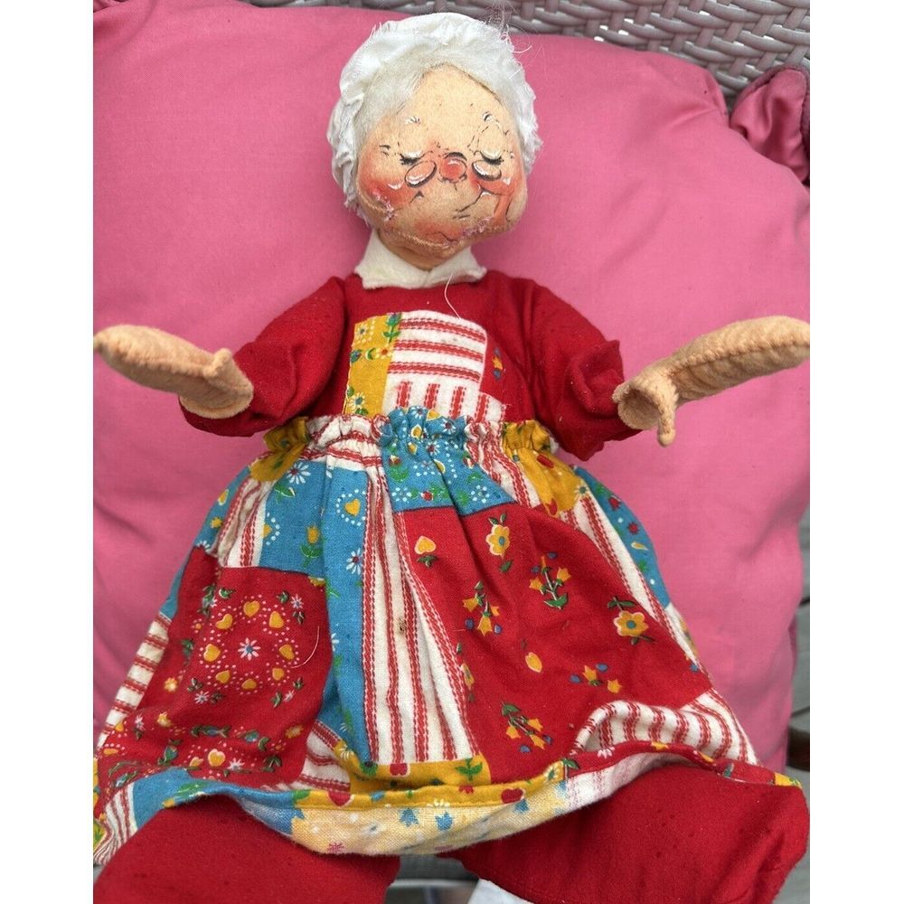Annalee 1971 Mobilitee Mrs Santa Claus Christmas Patchwork Skirt Doll 12-16"